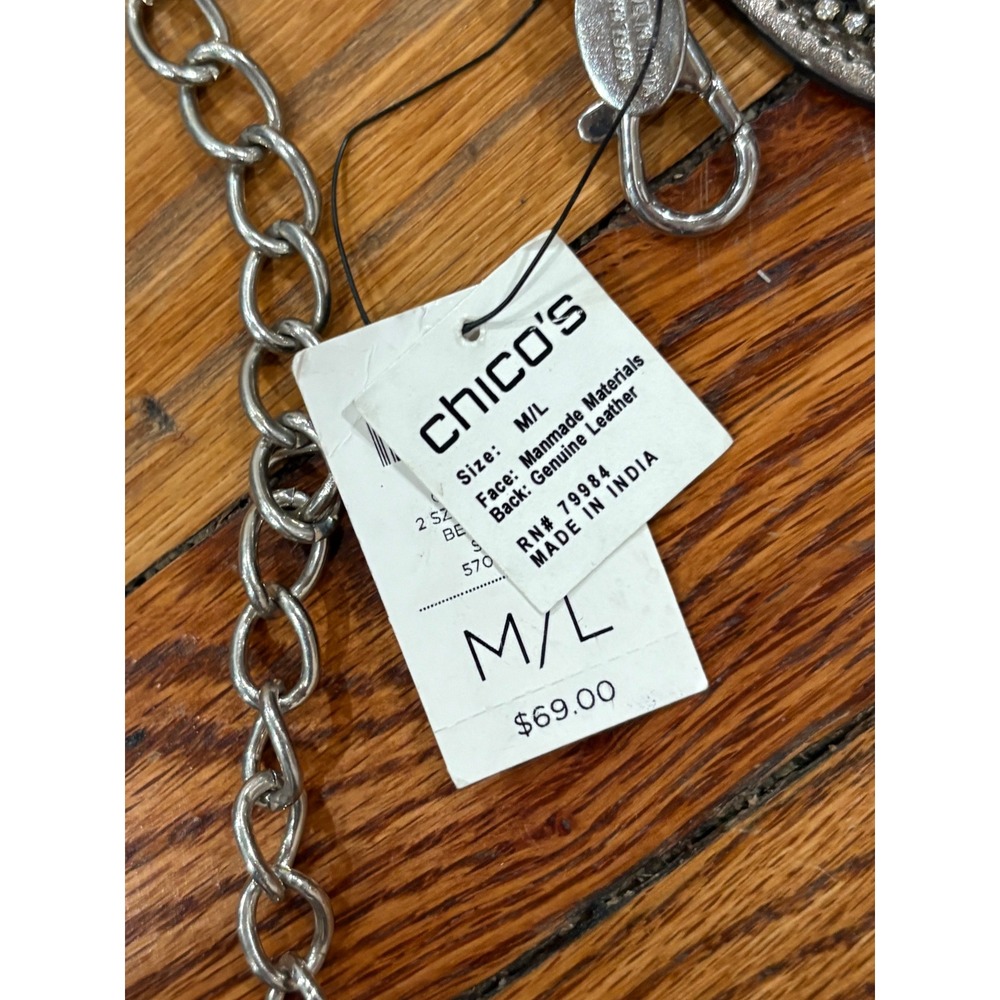Chico's Genevieve Silver Medallion Chain Belt M/L NWT - Picture 6 of 7